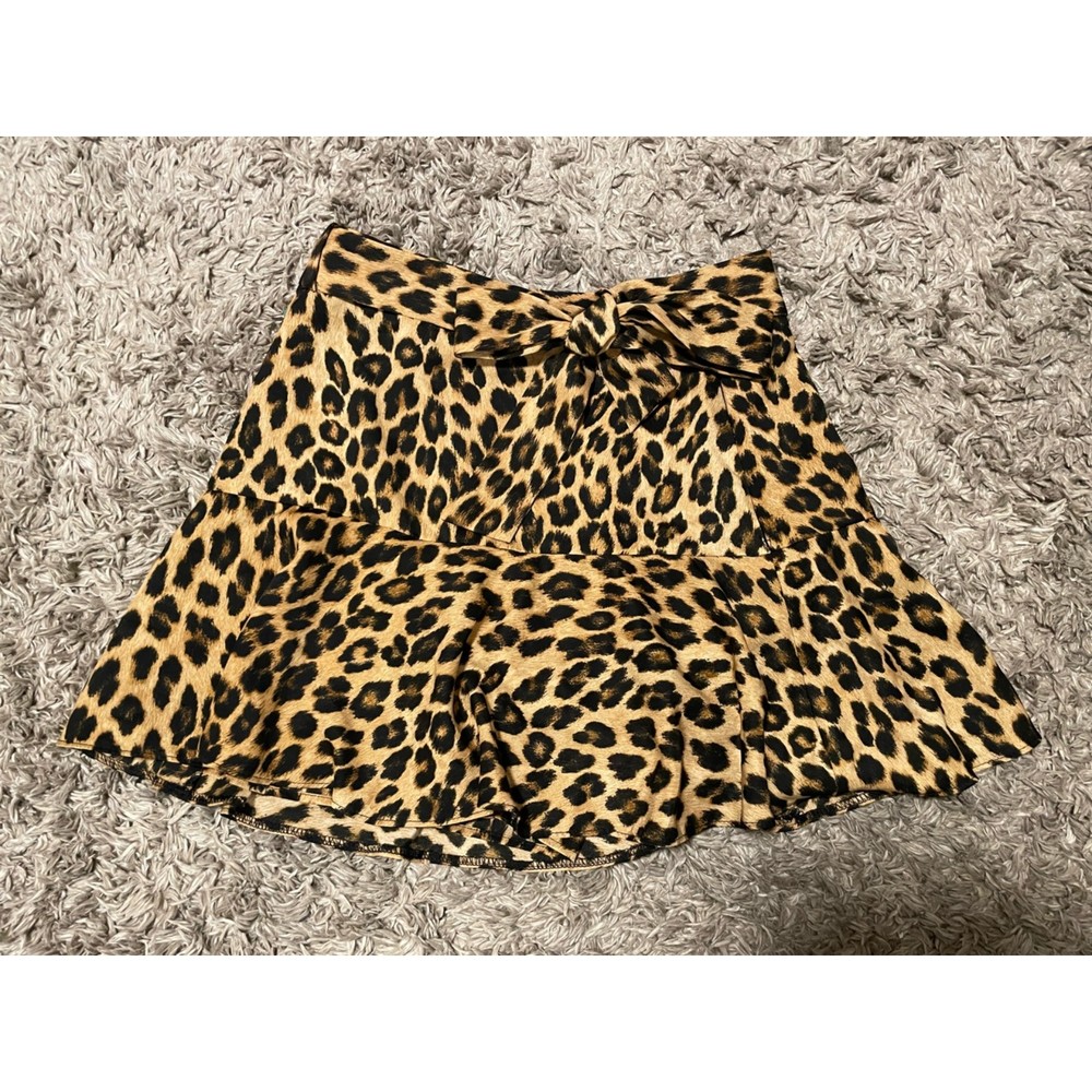Zara Cheetah Print Tie Waist Mini Skort Size Small